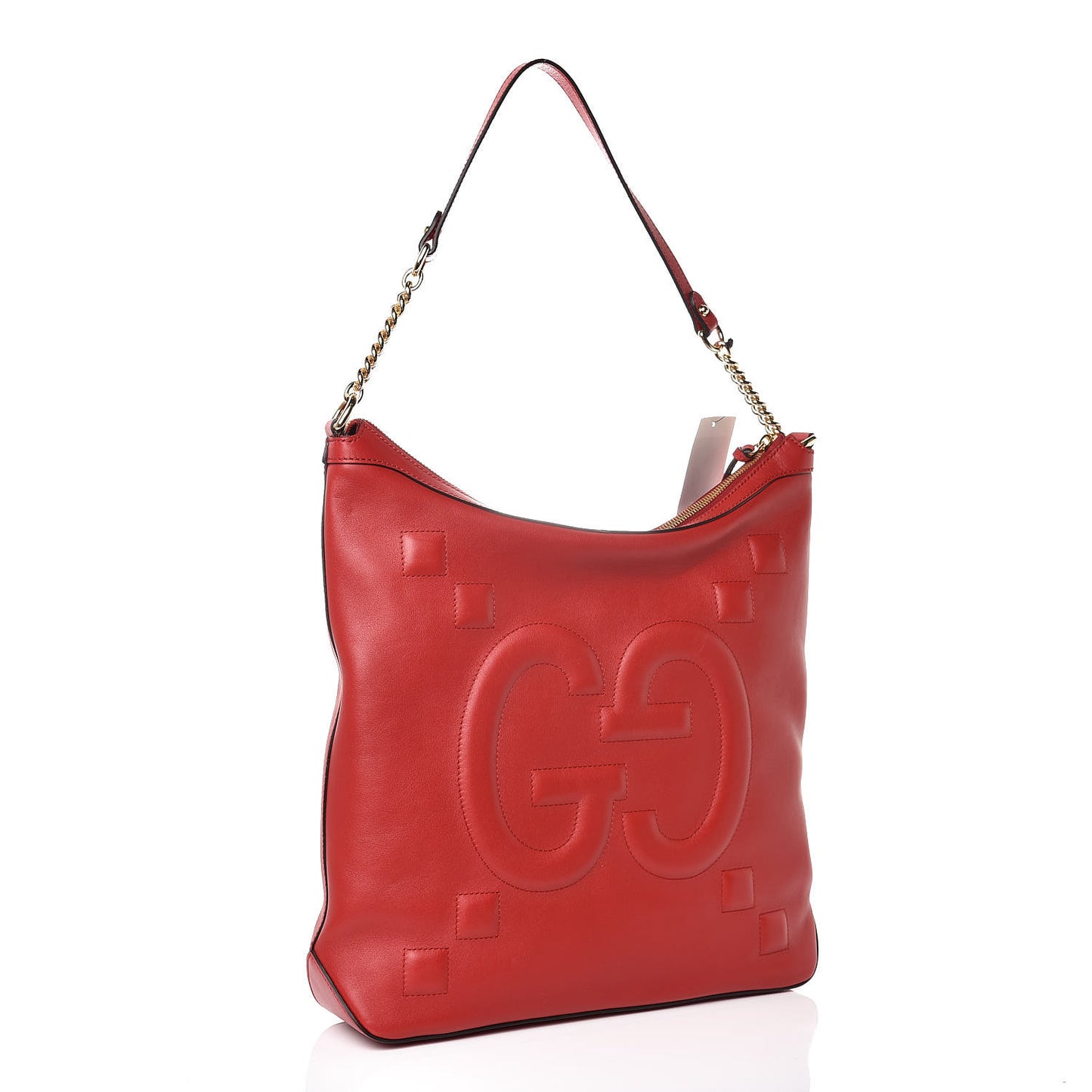 Apollo Calfskin GG Dadini Embroidered Chain Hobo Hibiscus Red