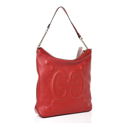 Gucci Apollo Calfskin GG Dadini Embroidered Chain Hobo Hibiscus Red 3 of 9