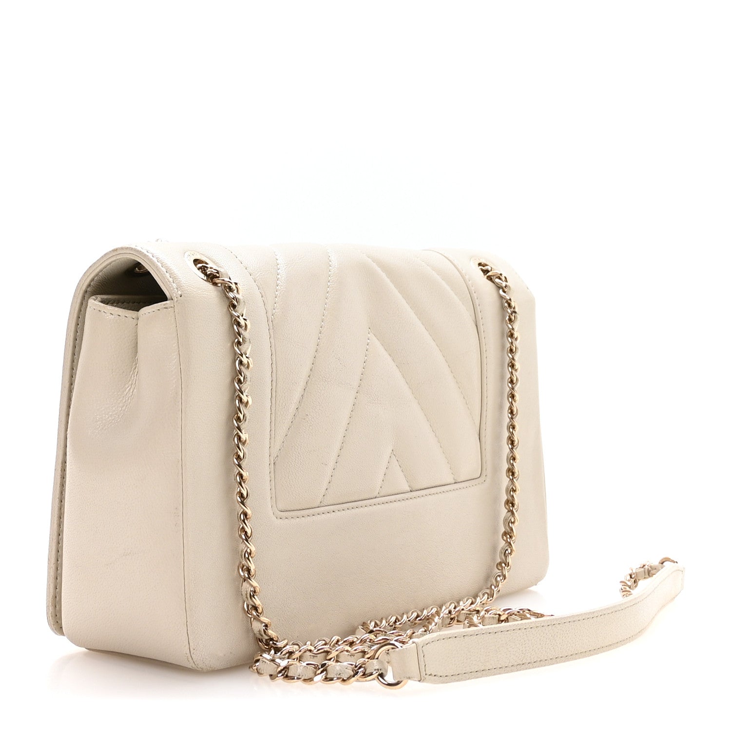 Chanel Sheepskin Chevron Quilted Medium Vintage Mademoiselle Flap White 3 of 9