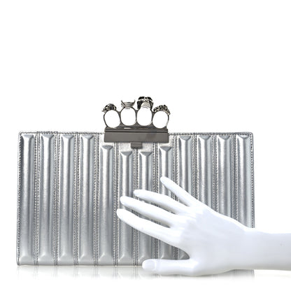 Alexander McQueen Metallic Calfskin Quilted Four Ring Knuckle Flat Clutch Silver 2 of 13