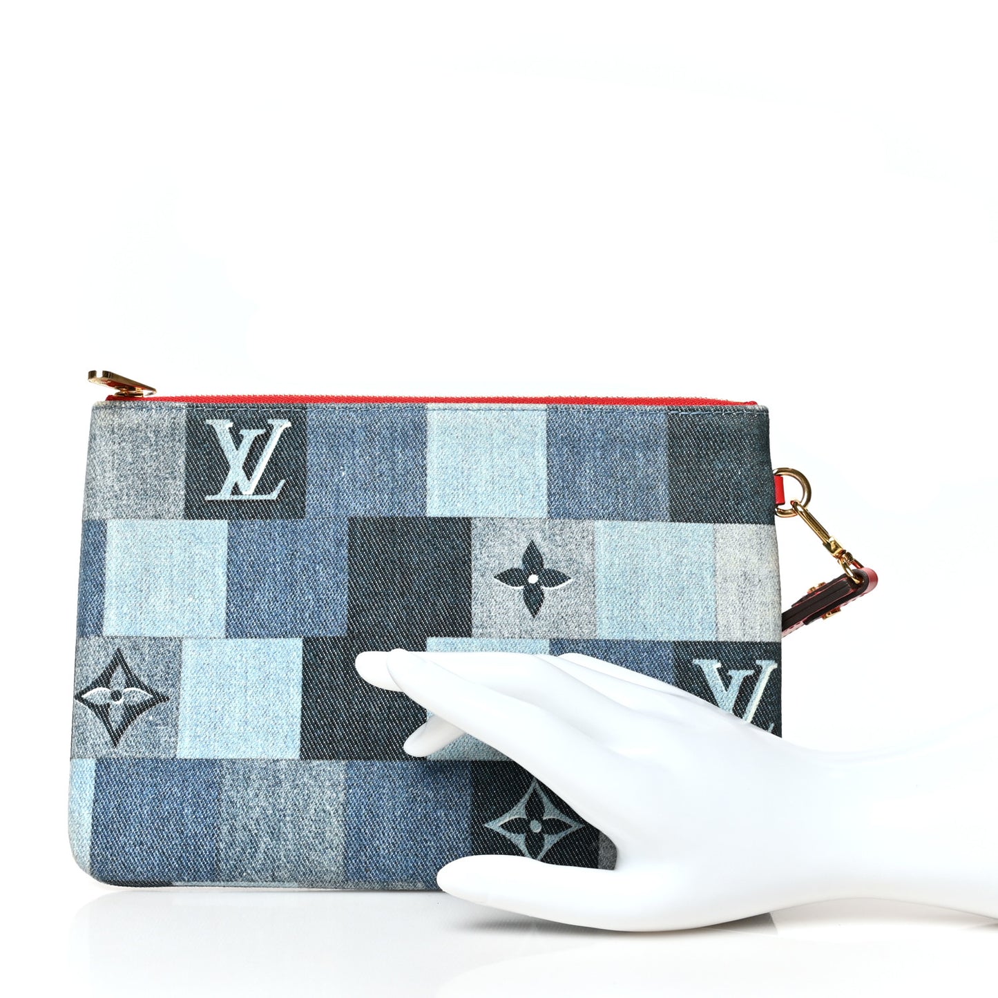 Denim Monogram Patchwork City Pouch Blue Rouge