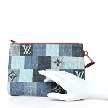Louis Vuitton Denim Monogram Patchwork City Pouch Blue Rouge 2 of 7