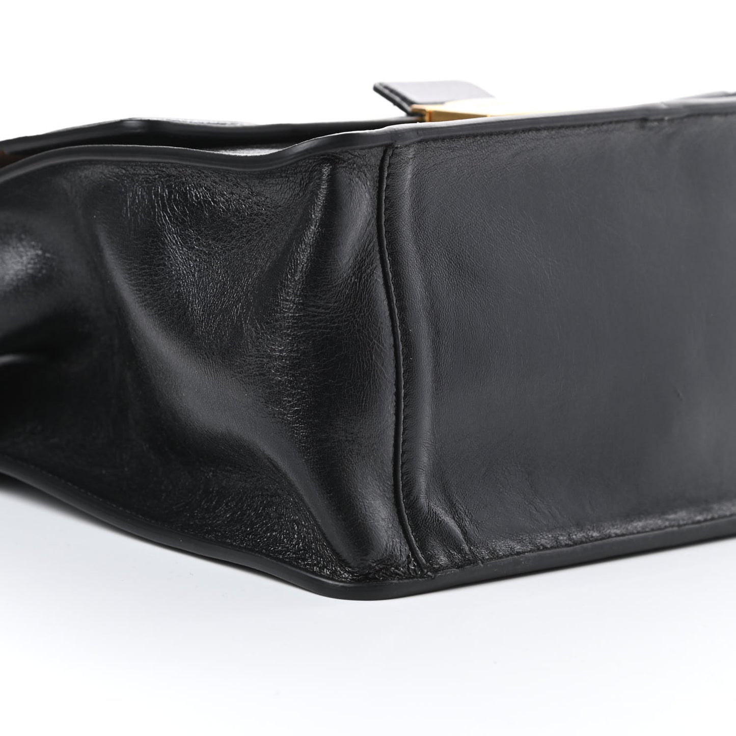 Agnello Old Shine Large Kan U Shoulder Bag Black