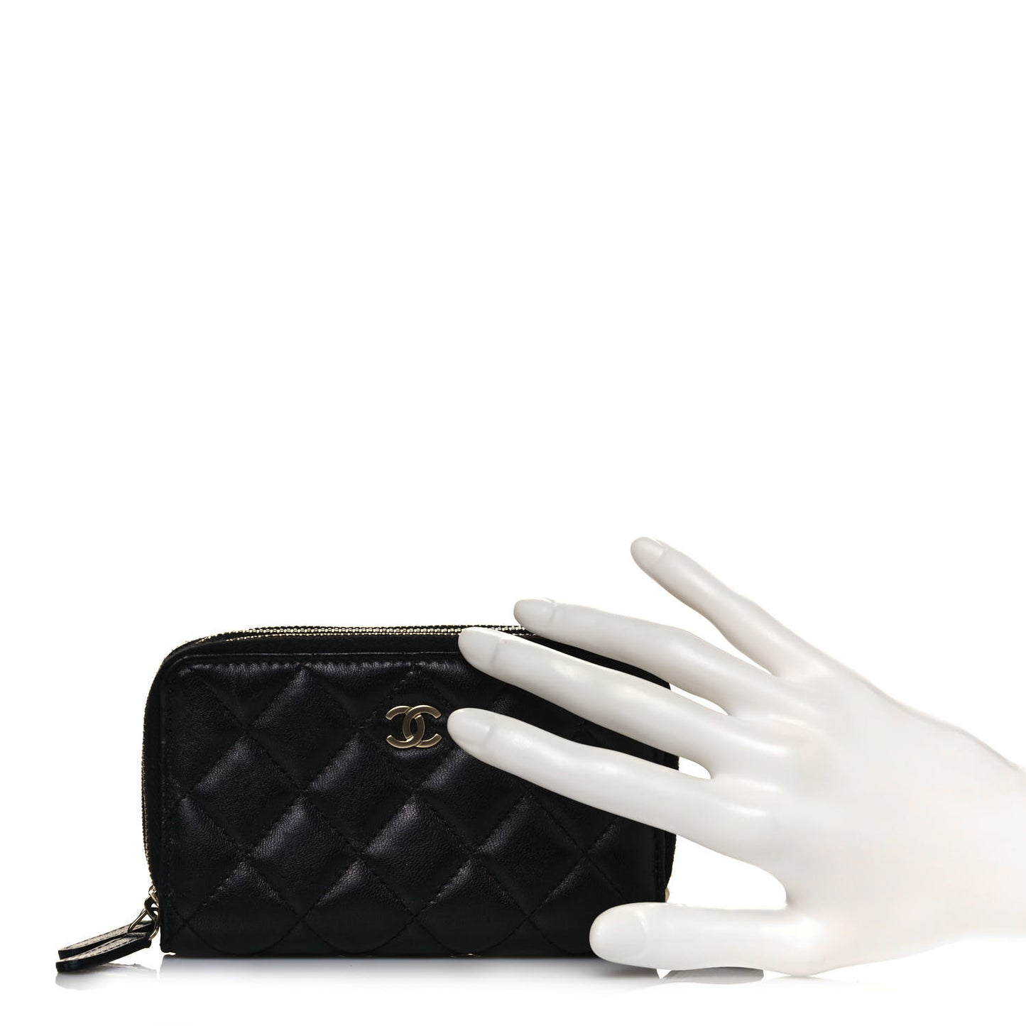 Quilted Medium Gusset Double Zip Around Black