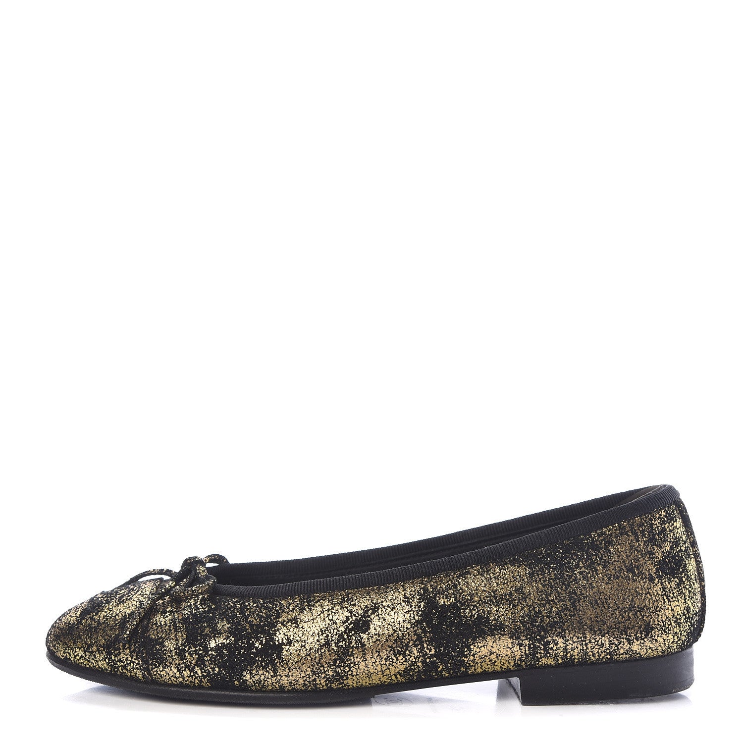 Chanel Laminated Suede Goatskin Cap Toe CC Ballerina Flats 35 Bronze 1 of 11