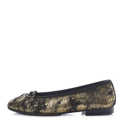 Chanel Laminated Suede Goatskin Cap Toe CC Ballerina Flats 35 Bronze 1 of 11