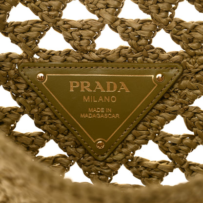 Prada Yarn Raffia Effect Embroidered Logo Tote Oliva 6 of 10
