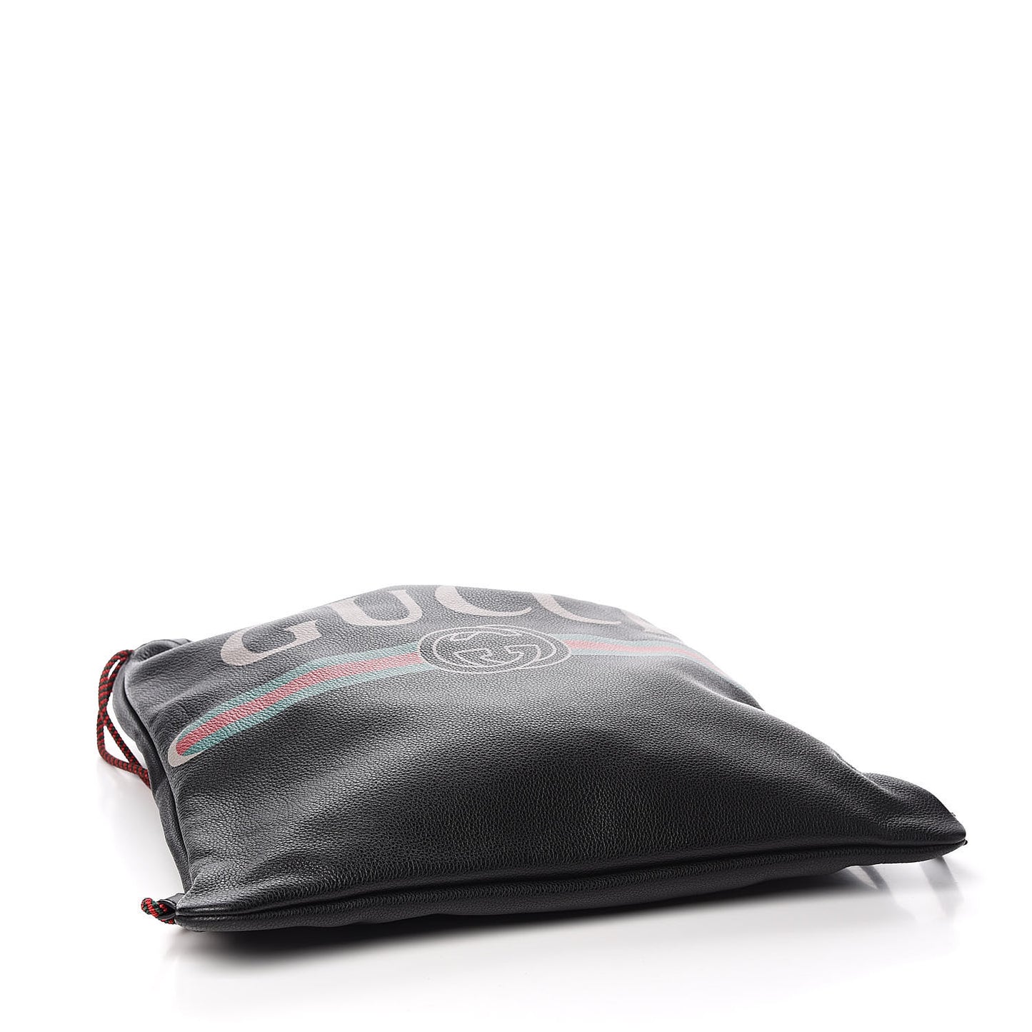 Calfskin Logo Drawstring Backpack Black