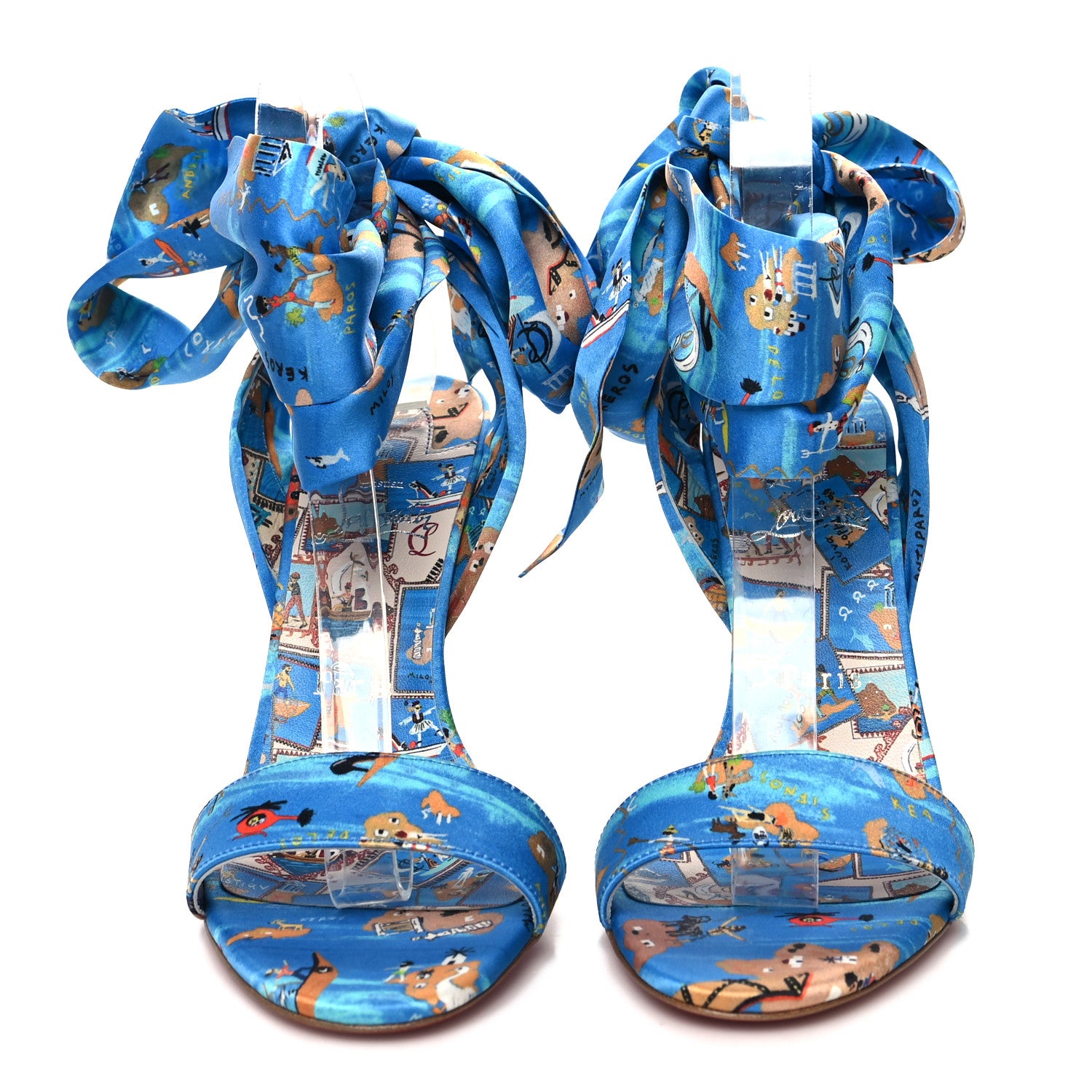 Christian Louboutin Crepe Satin Greekaba Du Desert 100 Sandal 38 Blue Multicolor 2 of 7