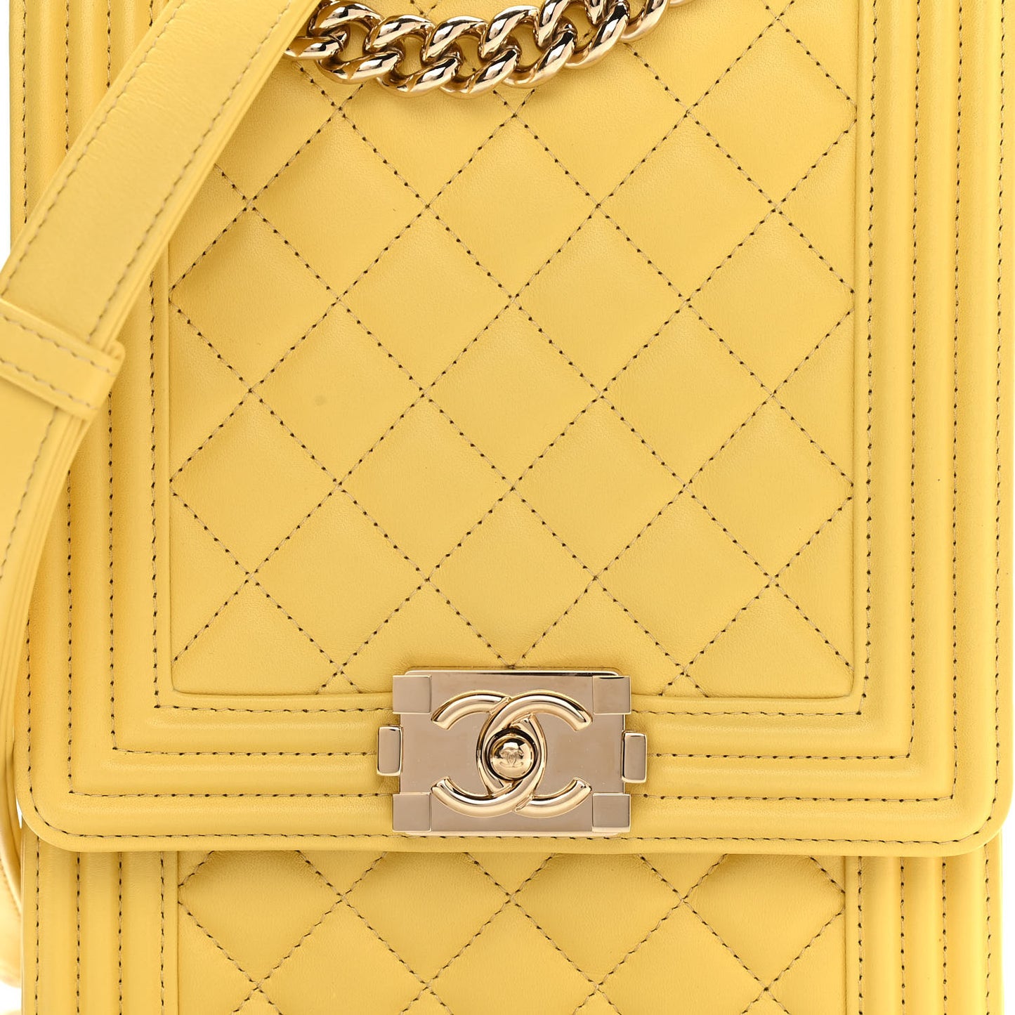 Lambskin Quilted North South Boy Flap Yellow