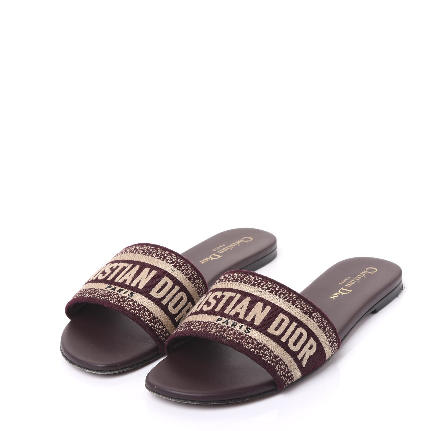 Christian Dior Canvas Embroidered Dway Flat Slide Sandals 38.5 Deep Amaranth 3 of 9