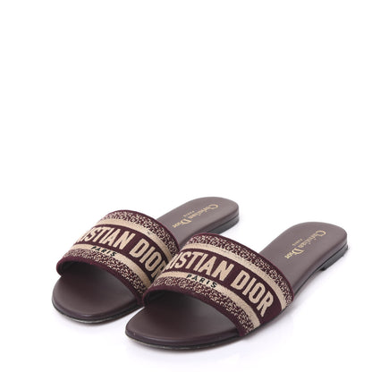 Christian Dior Canvas Embroidered Dway Flat Slide Sandals 38.5 Deep Amaranth 3 of 9