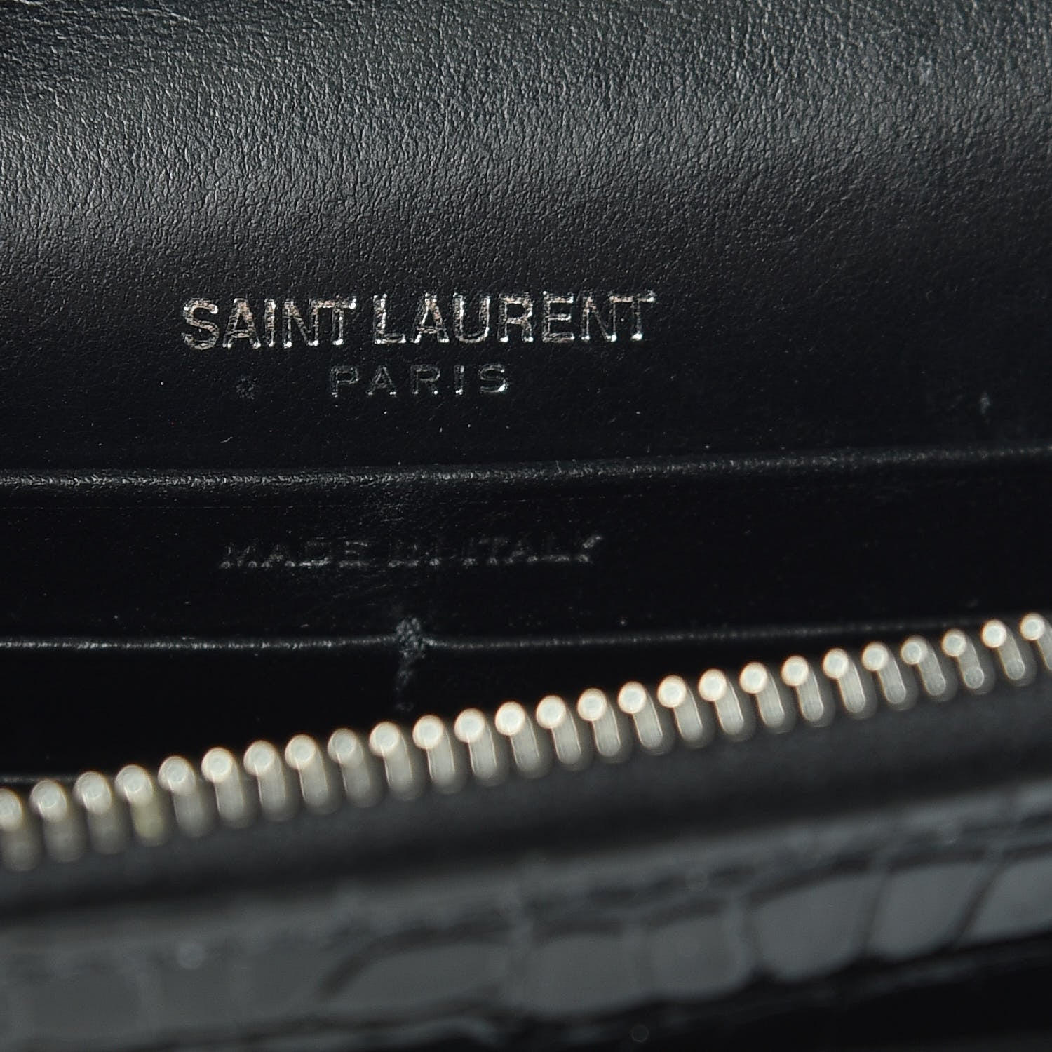 Saint Laurent Calfskin Crocodile Embossed Monogram Sunset Chain Wallet Black 7 of 12