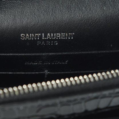 Saint Laurent Calfskin Crocodile Embossed Monogram Sunset Chain Wallet Black 7 of 12