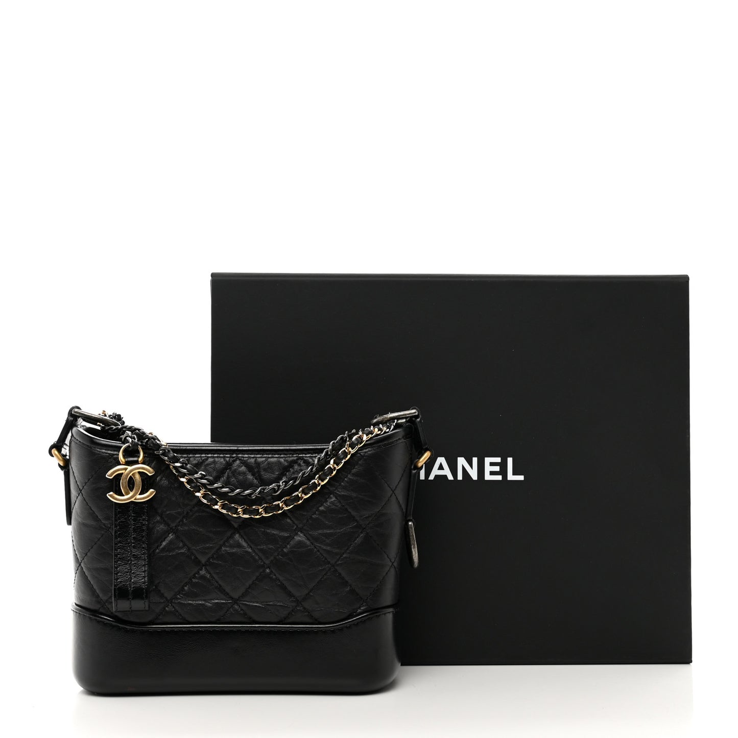 Aged Calfskin Quilted Small Gabrielle Hobo Black