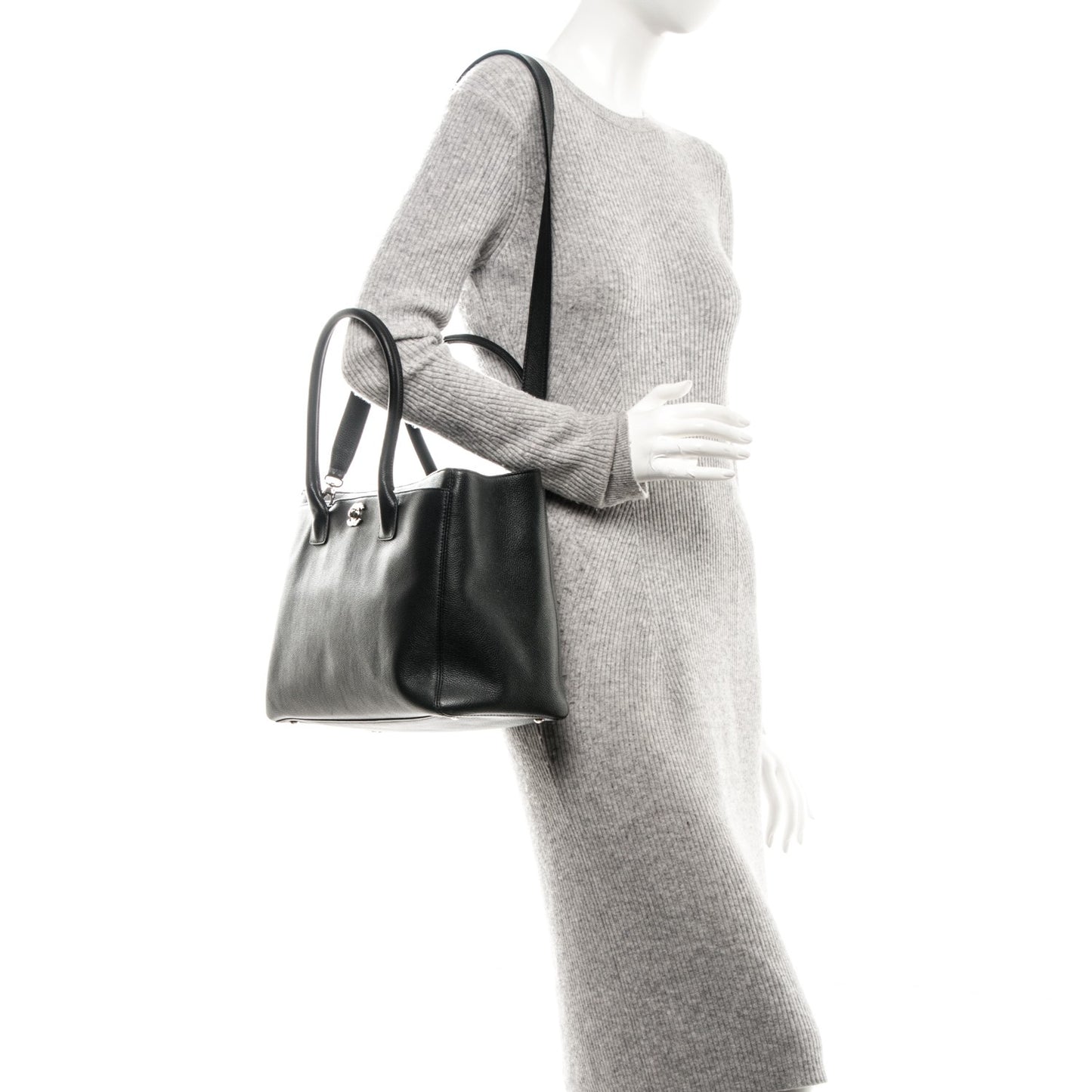 Calfskin Cerf Executive Shopper Tote Black