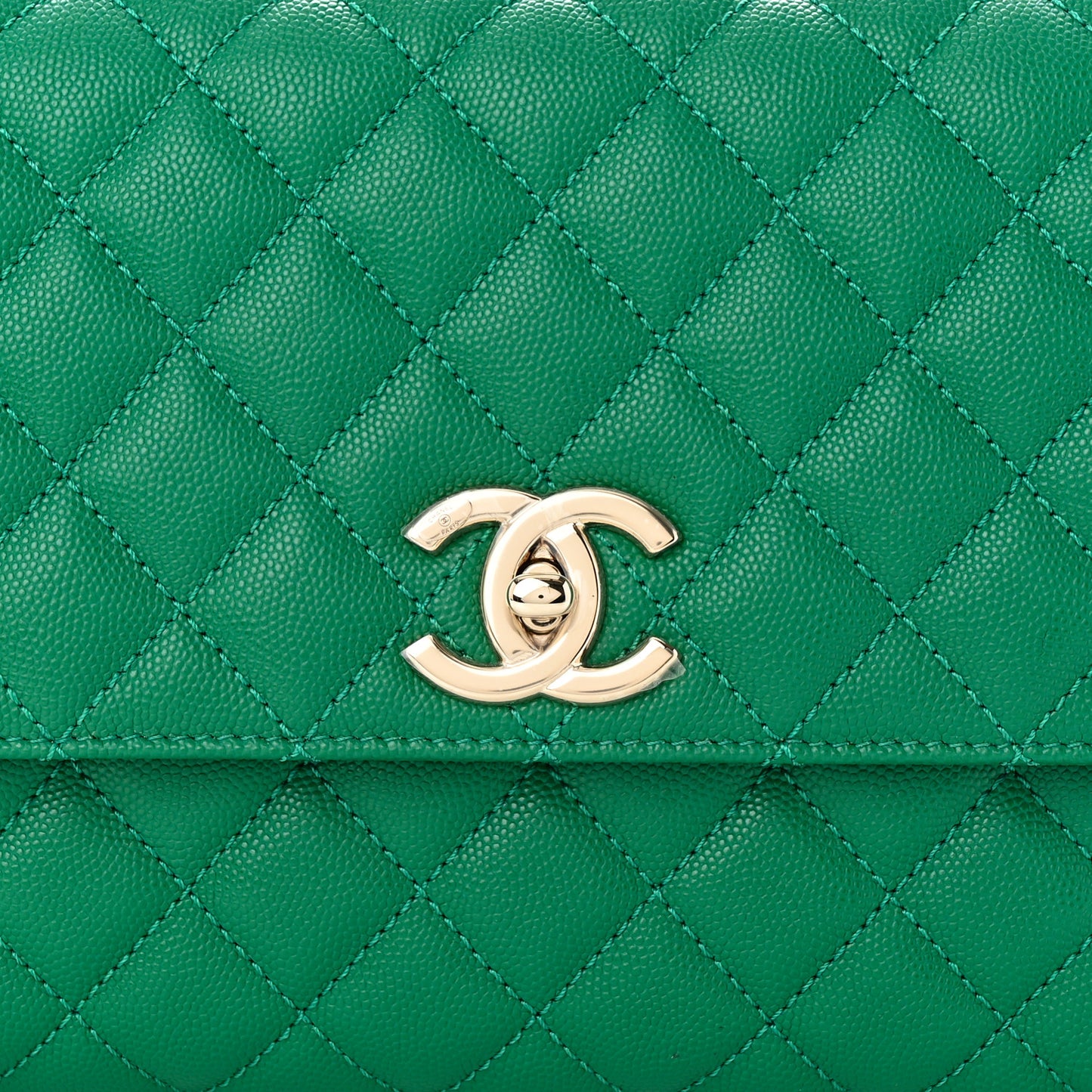Caviar Quilted Small Coco Handle Flap Green