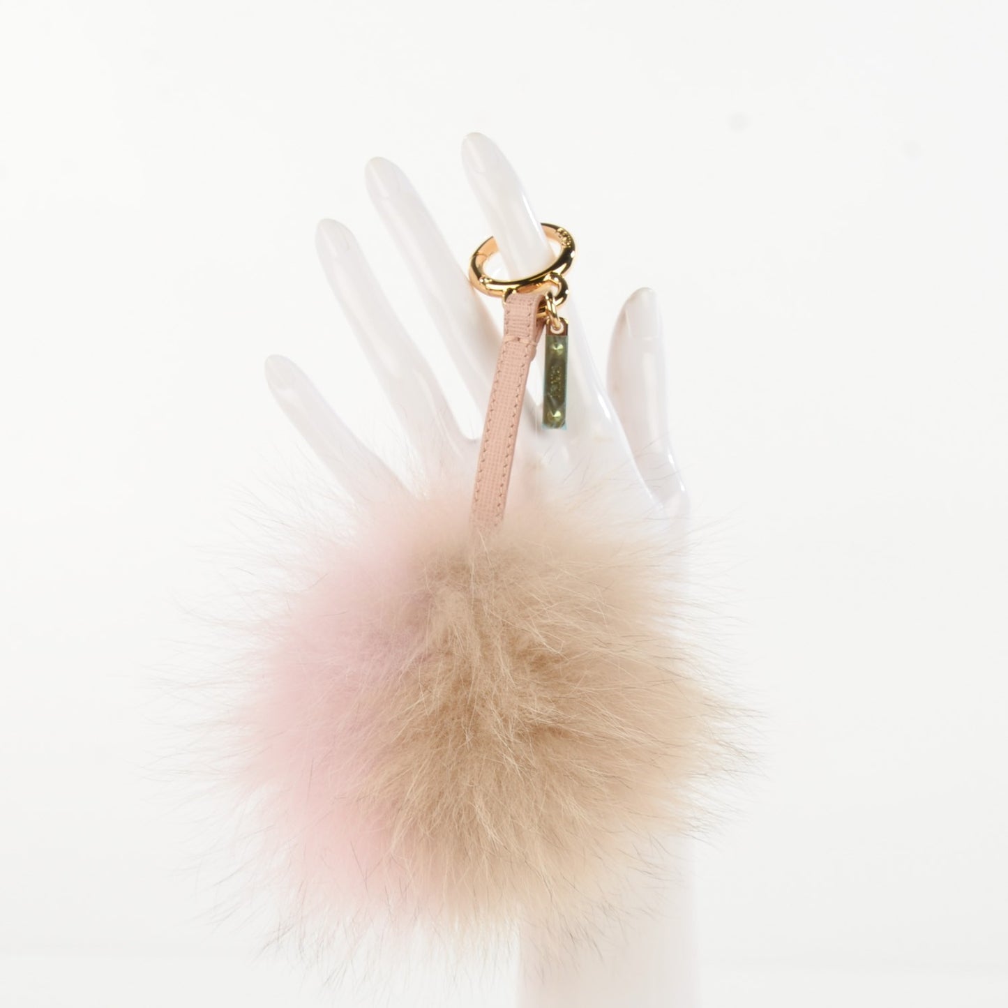 Fox Fur Vitello Elite Bi-Color Pom Pom Bag Charm Rosa Cammello Cipria