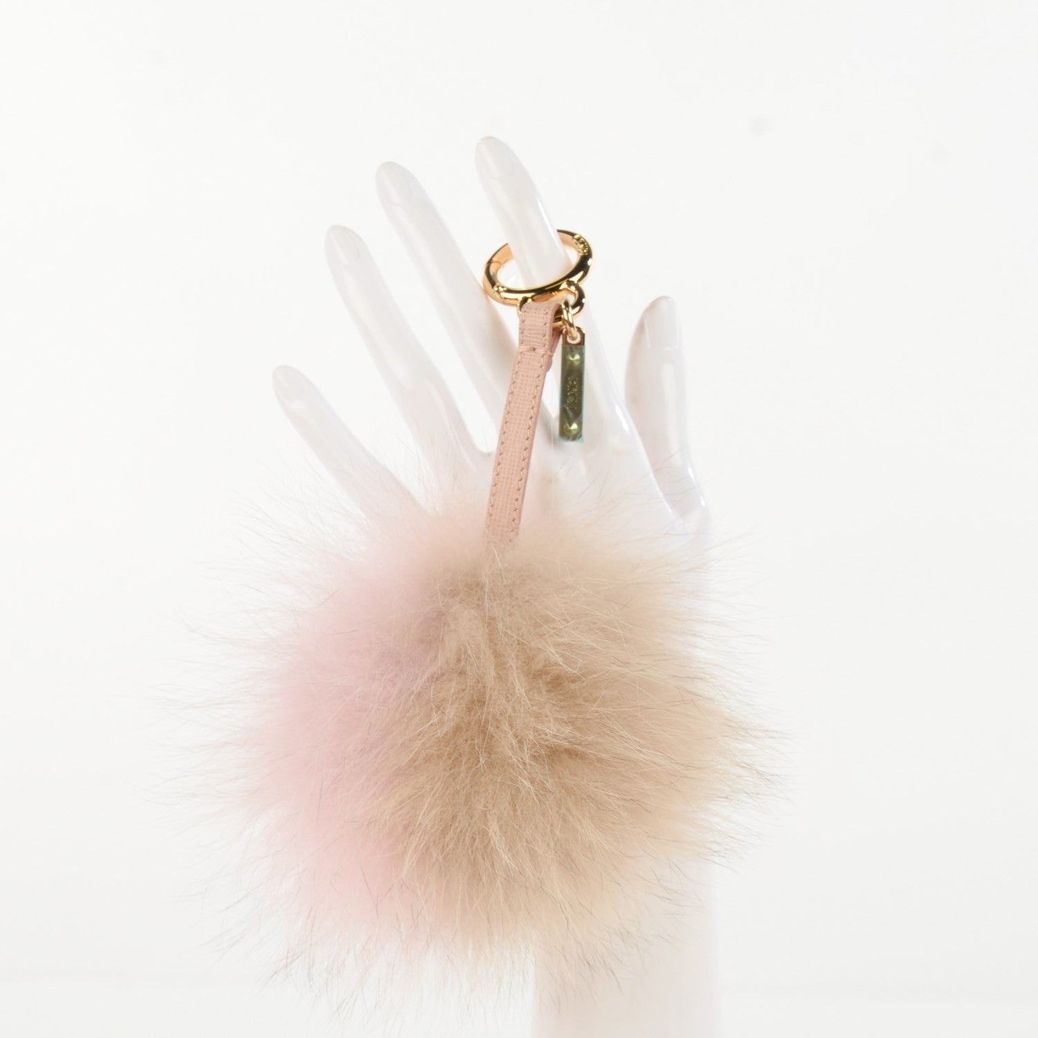 Fendi Fox Fur Vitello Elite Bi-Color Pom Pom Bag Charm Rosa Cammello Cipria 2 of 5