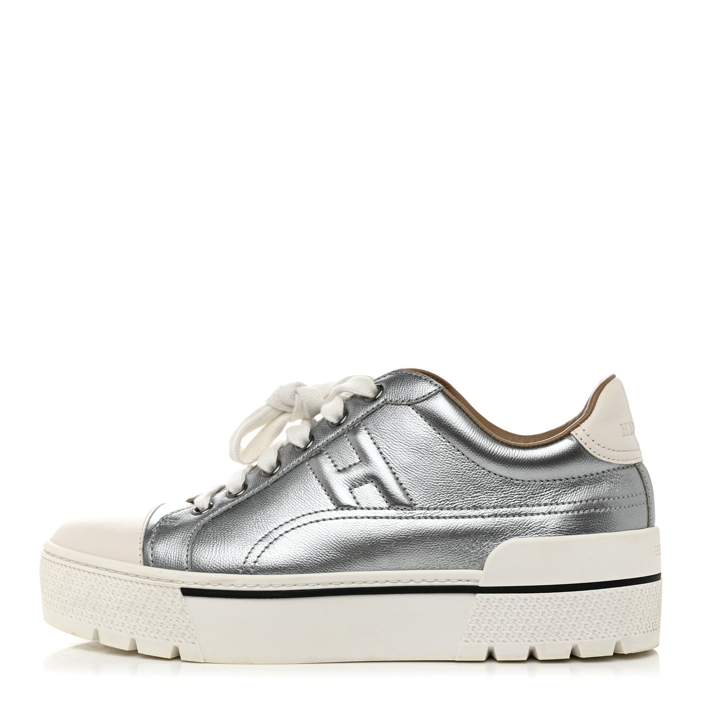 Metallic Madame Calfskin Womens Voltage Sneakers 37 Gris Argente