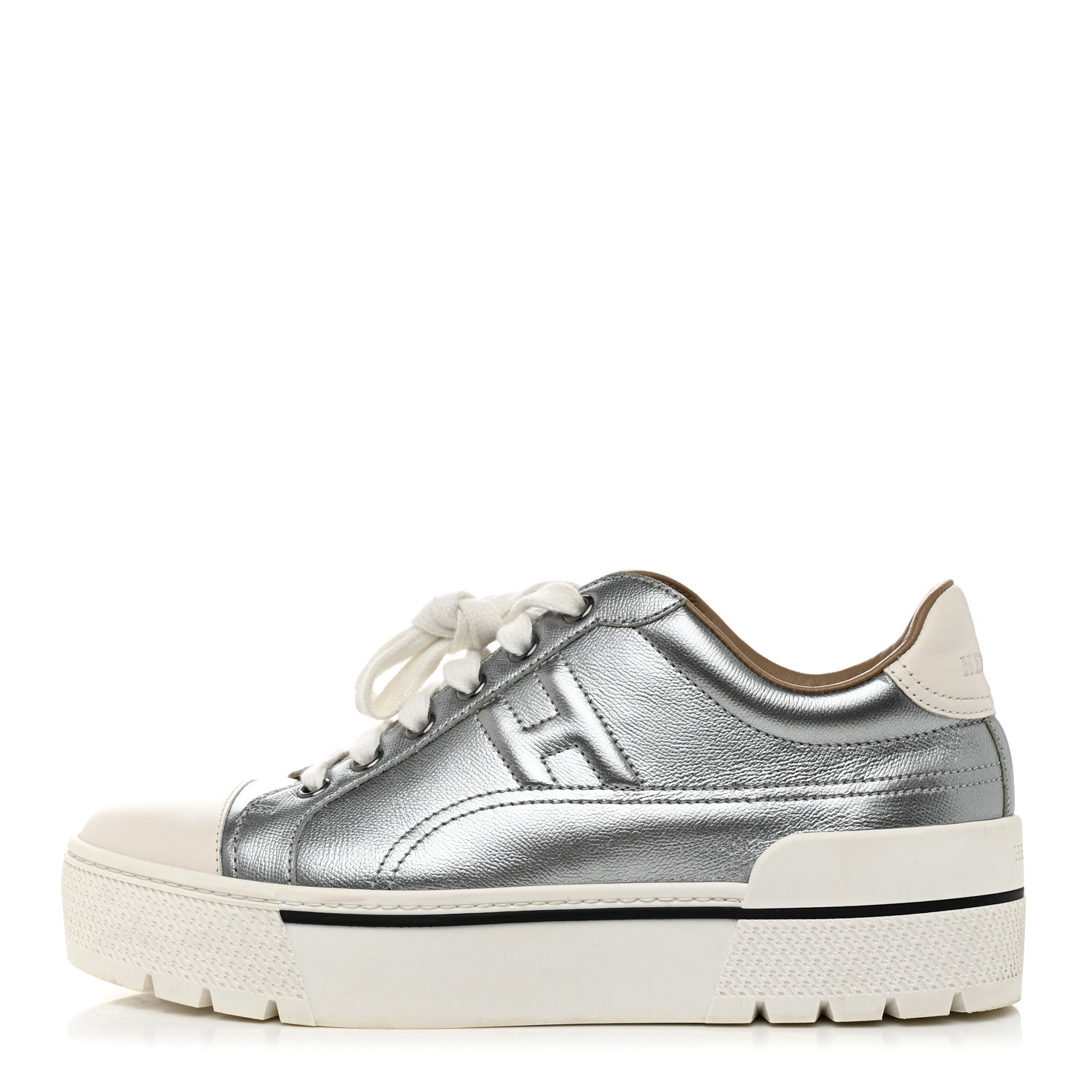 Hermes Metallic Madame Calfskin Womens Voltage Sneakers 37 Gris Argente 1 of 9