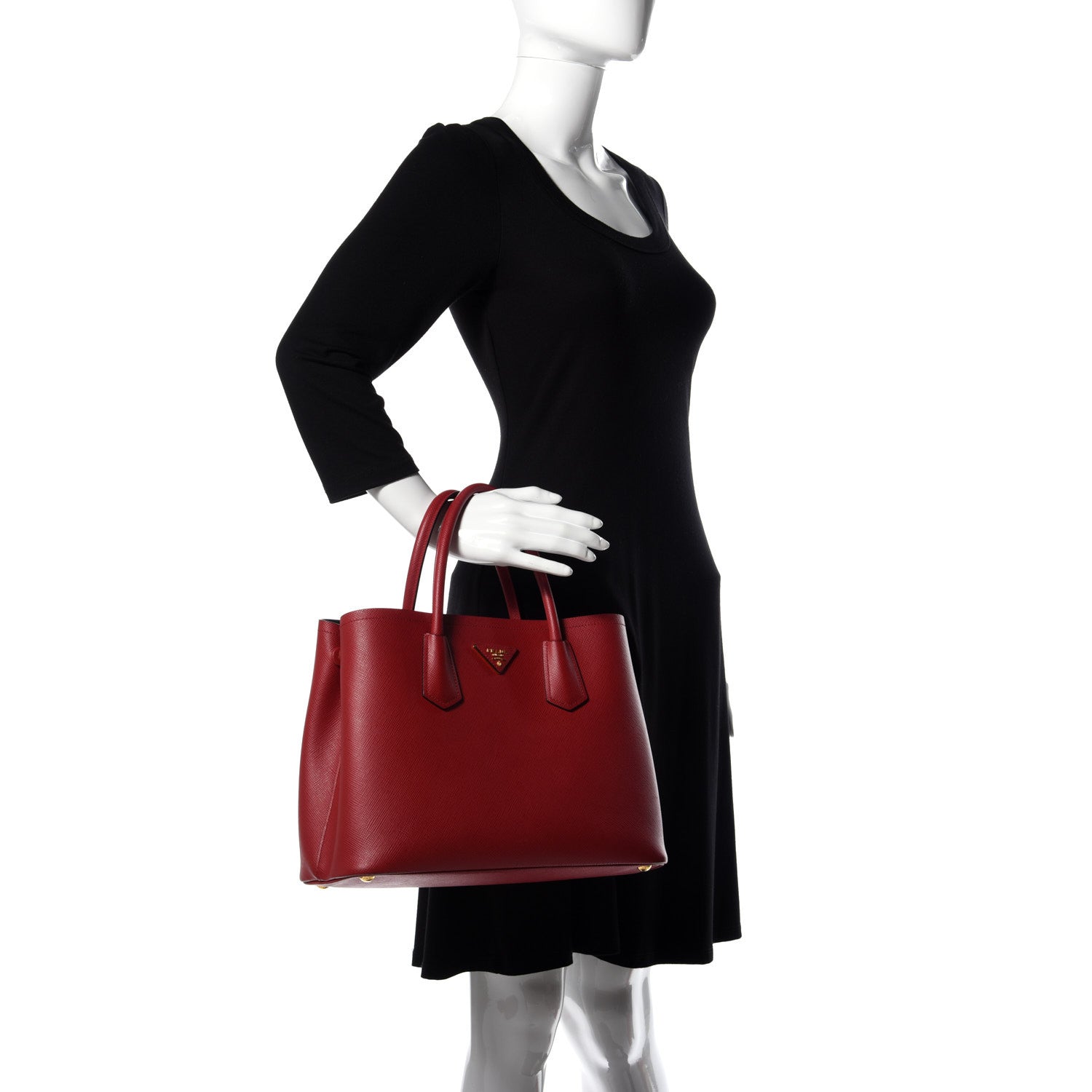 Prada Saffiano Cuir Medium Double Bag Rosso 3 of 13