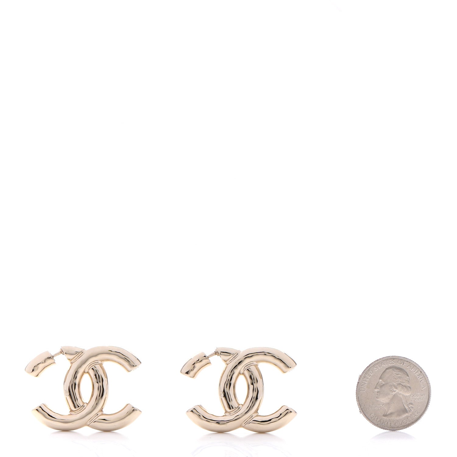Chanel Metal Large CC Earrings Light Gold 2 of 4