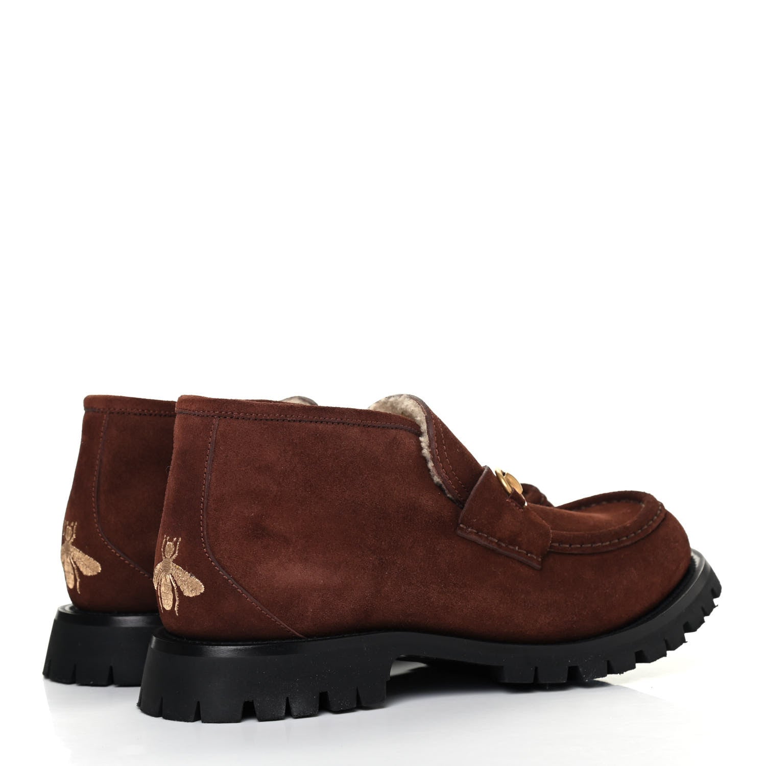 Gucci Suede Shearling Mens Harald Horsebit Ankle Boots 11 Light Brown Butterscotch 4 of 13