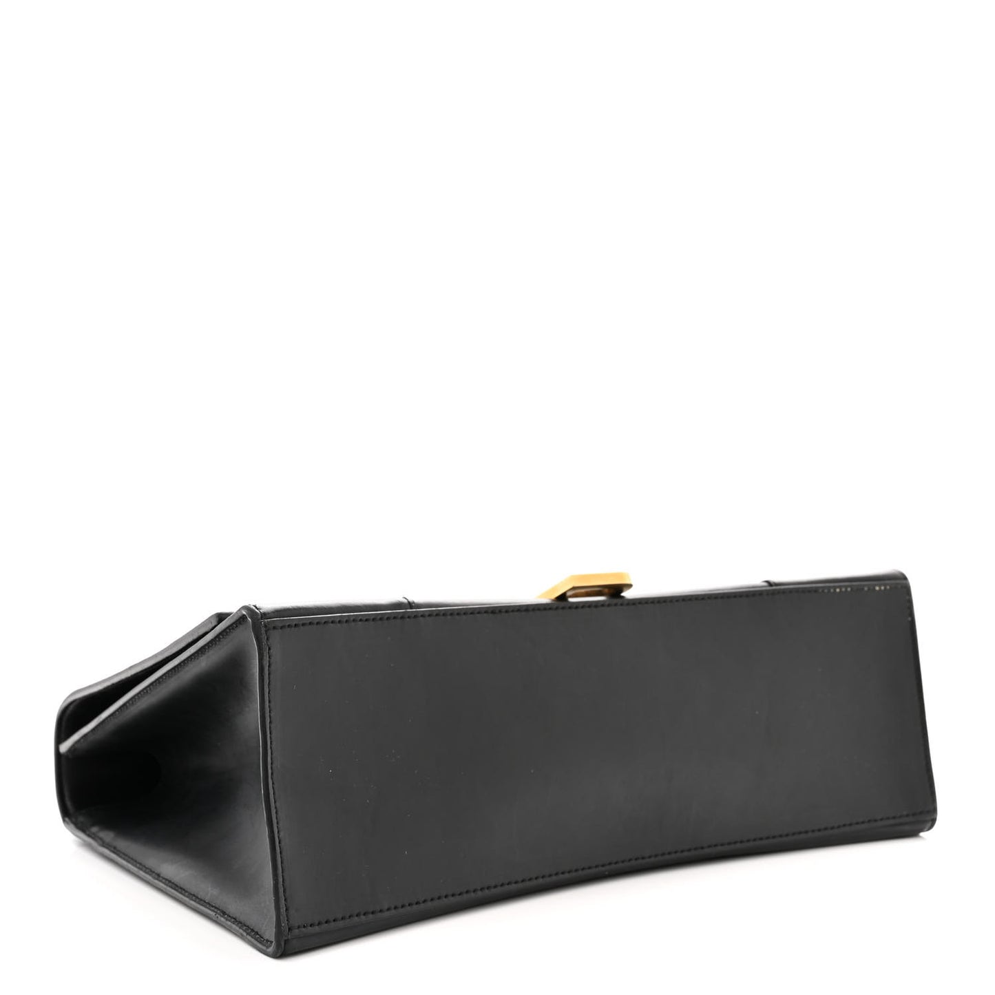 Shiny Box Calfskin Medium Hourglass Top Handle Bag Black