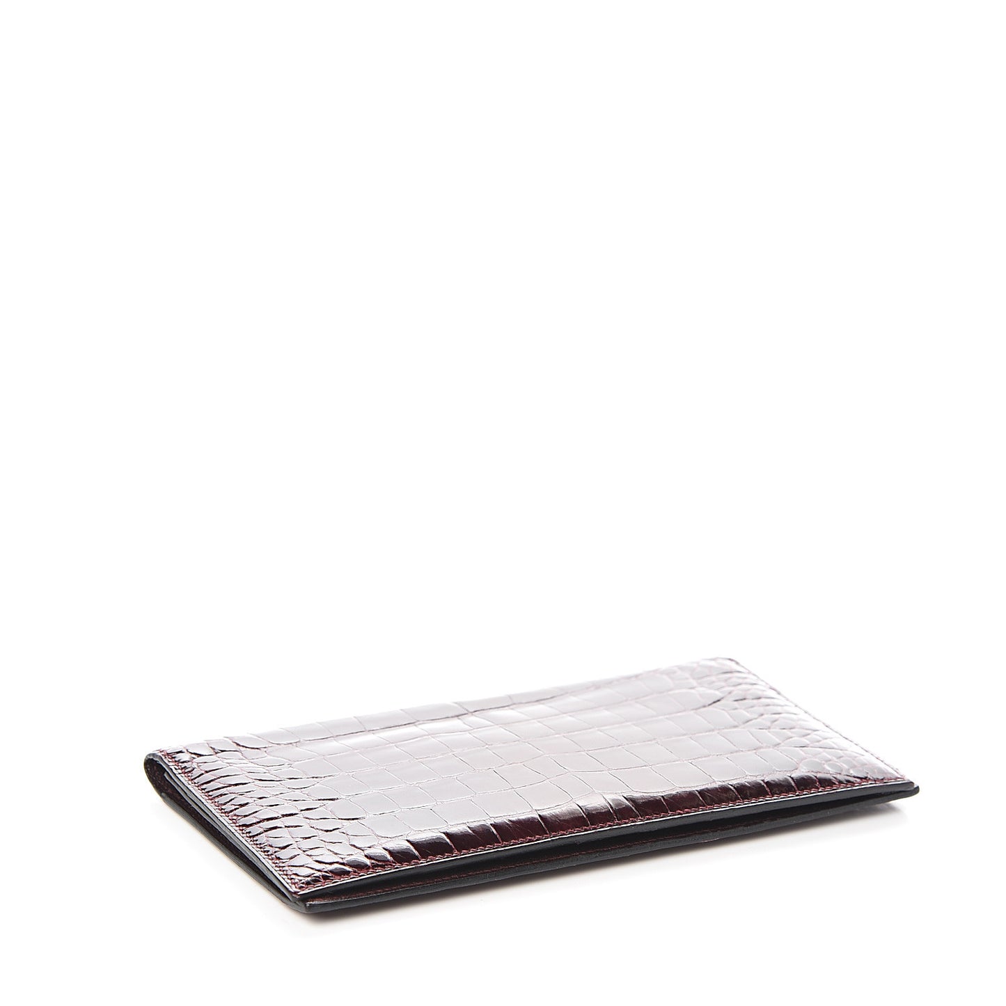 Shiny Alligator MC2 Fleming Checkbook Holder Wallet Bordeaux