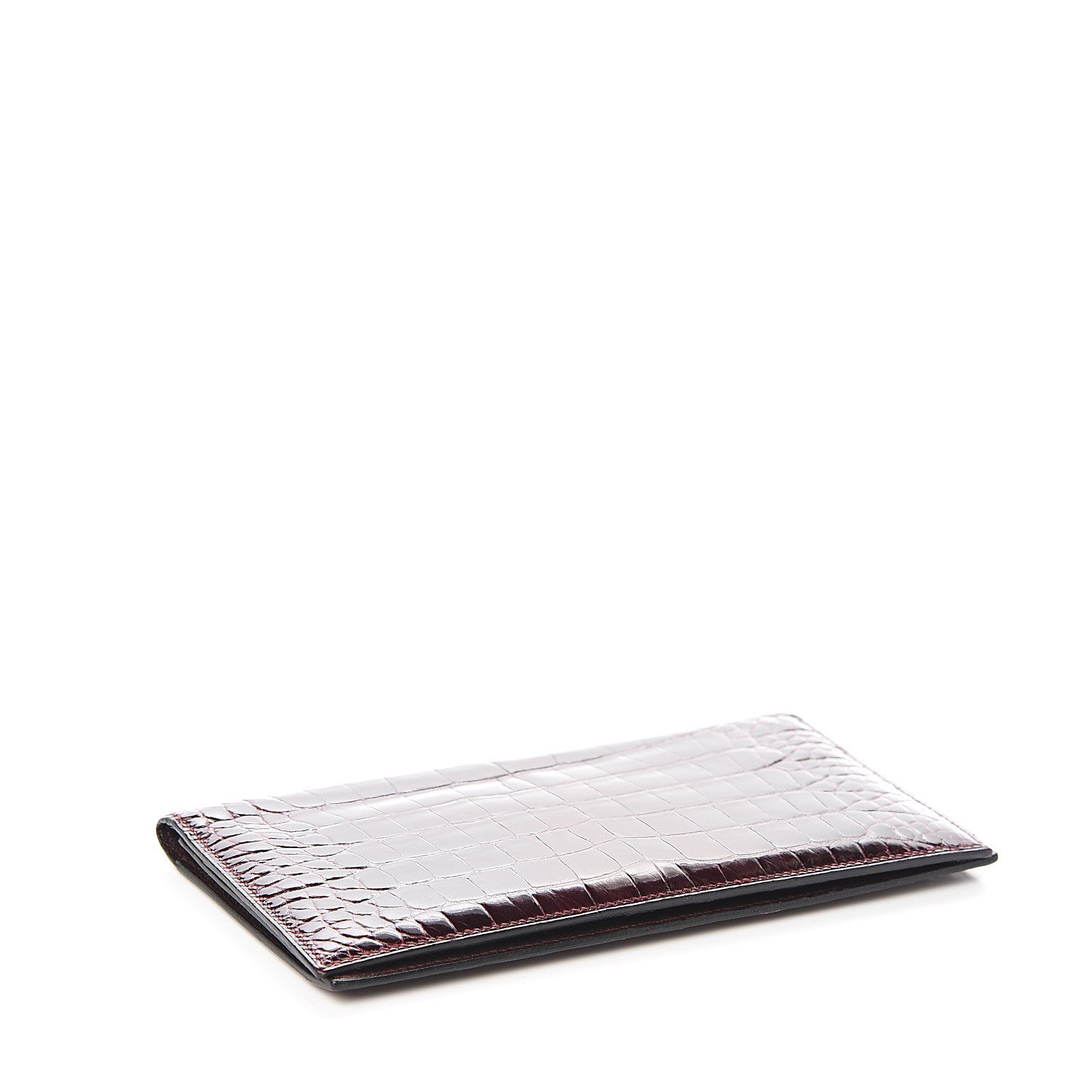 Hermes Shiny Alligator MC2 Fleming Checkbook Holder Wallet Bordeaux 3 of 6