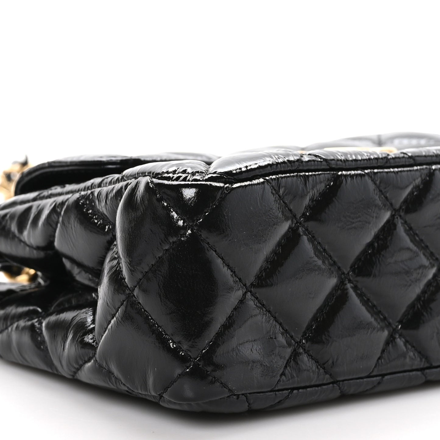 Shiny Crumpled Calfskin Quilted Small Wavy CC Hobo Black