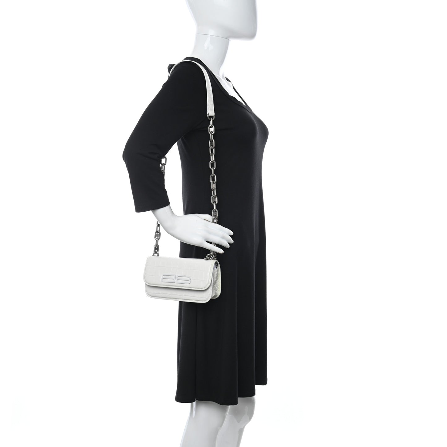 Extra Supple Calfskin Crocodile Embossed Gossip Chain Bag XS White