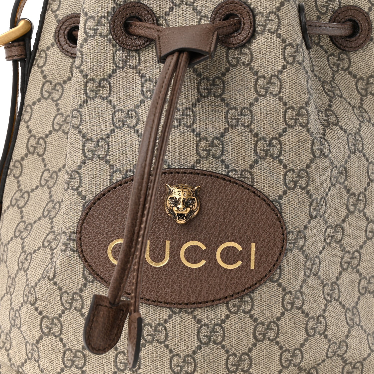 Gucci GG Supreme Monogram Neo Vintage Drawstring Bucket Backpack Beige New Acero Crop 8 of 11