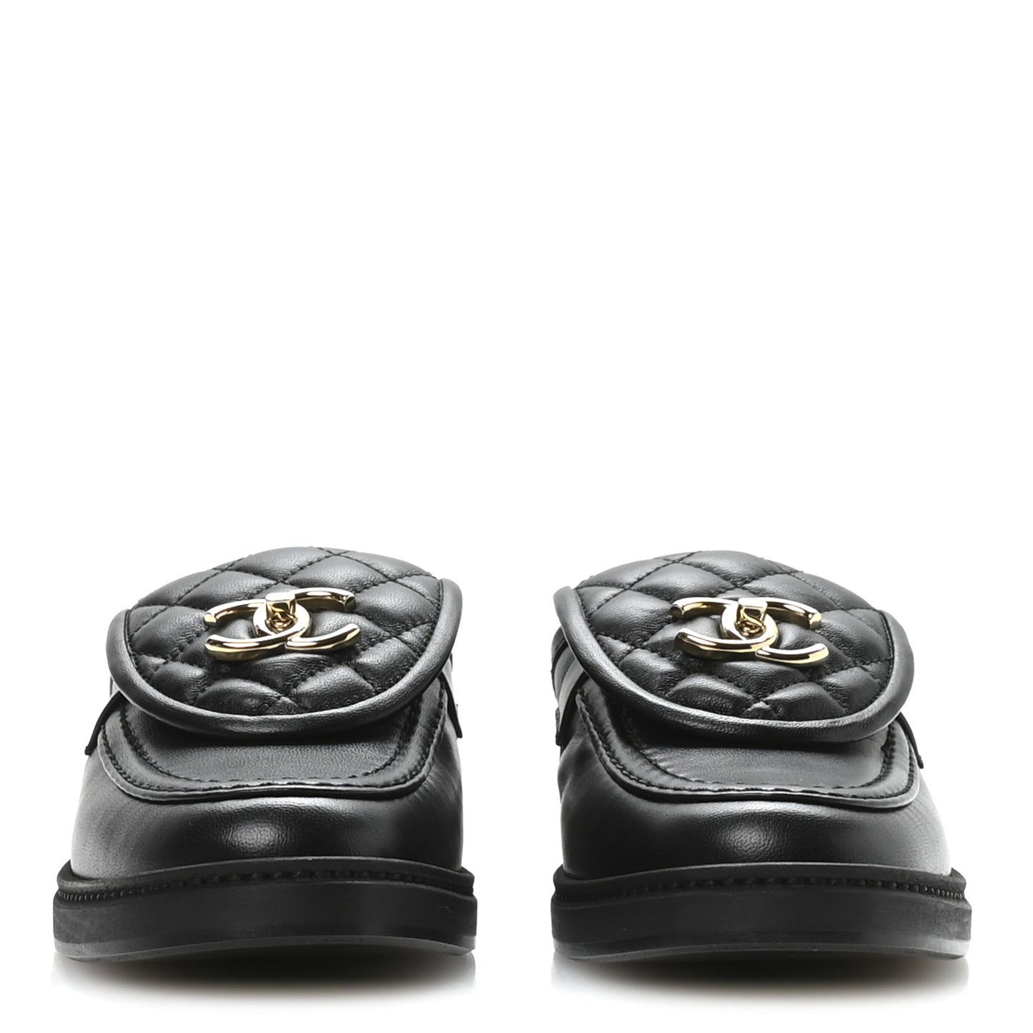 Lambskin Quilted CC Turnlock Mules 36.5 Black