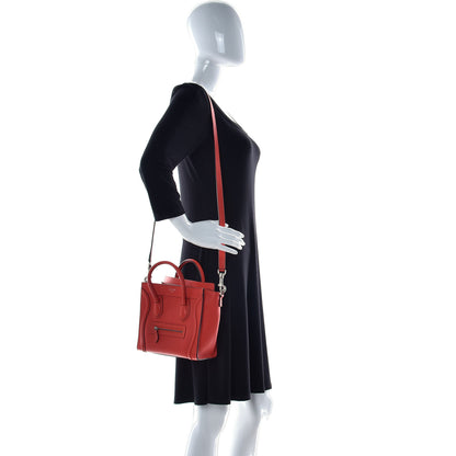 Celine Drummed Calfskin Nano Luggage Vermillion 2 of 12