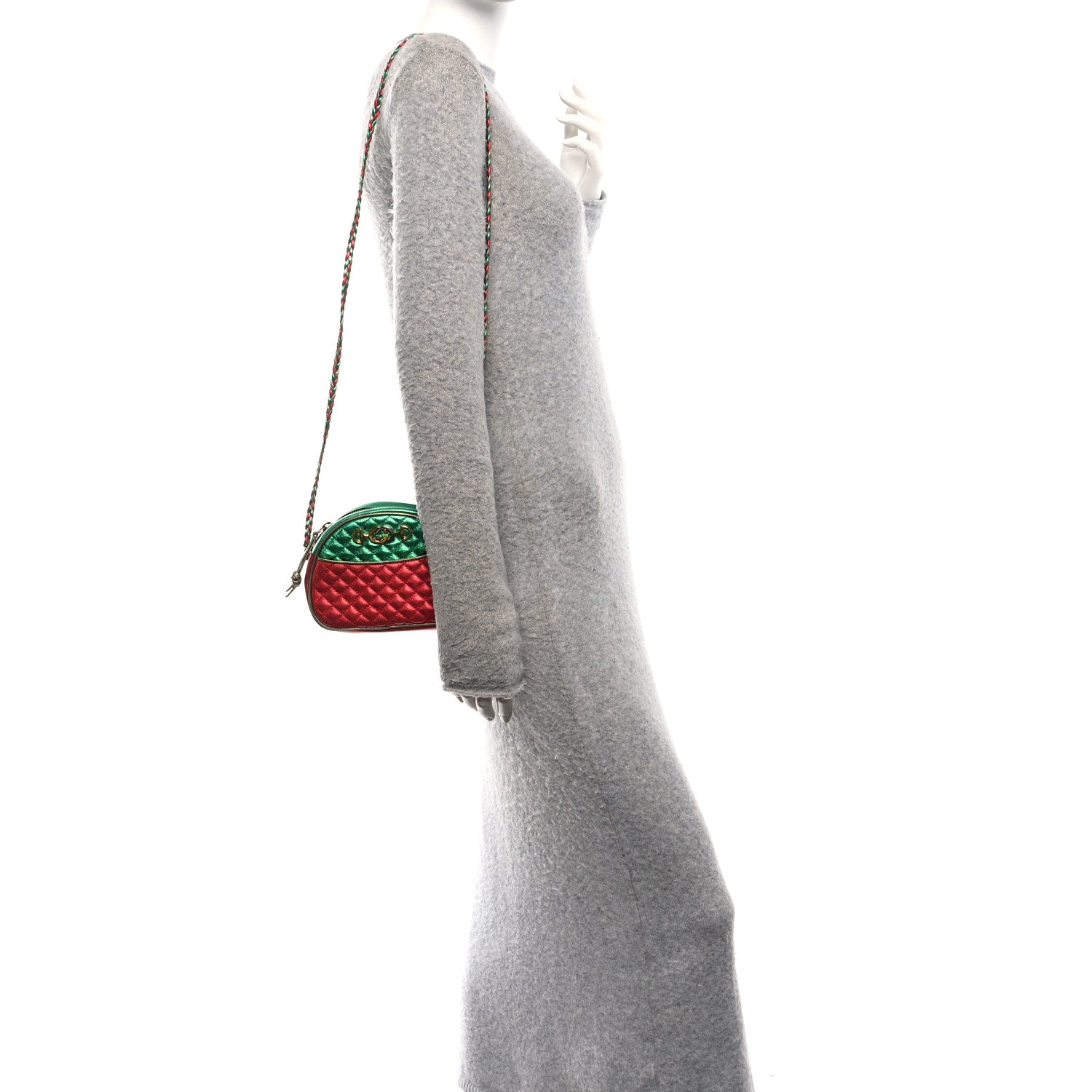 Gucci Laminated Nappa Trapuntata Mini Zumi Dome Shoulder Bag Rosso Jasmine Green Rame 2 of 10