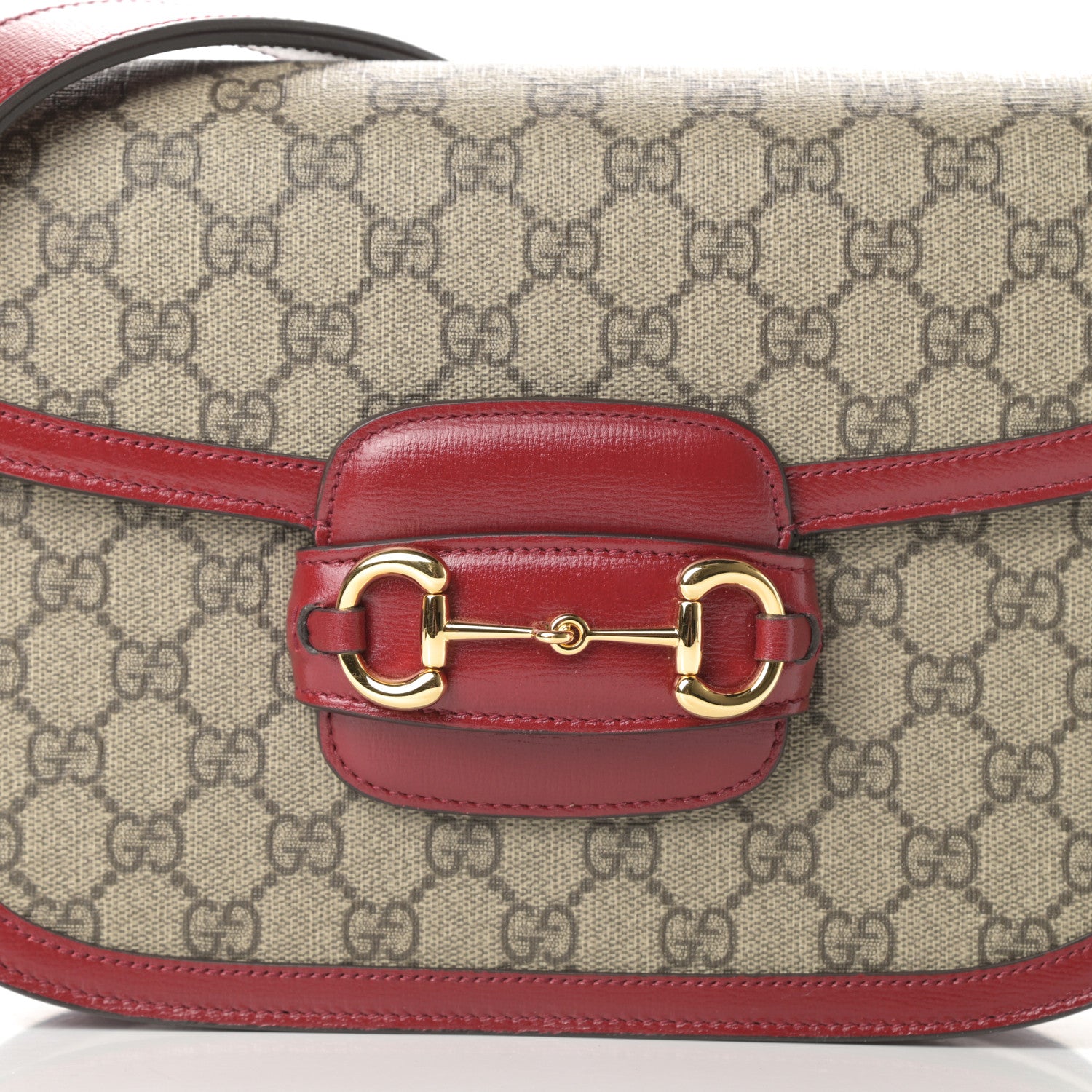 Gucci GG Supreme Monogram Azalea Calfskin Horsebit 1955 Shoulder Bag Beige Ebony New Cherry Red 8 of 10
