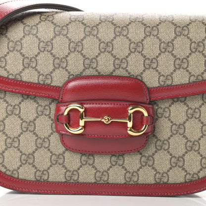 Gucci GG Supreme Monogram Azalea Calfskin Horsebit 1955 Shoulder Bag Beige Ebony New Cherry Red 8 of 10