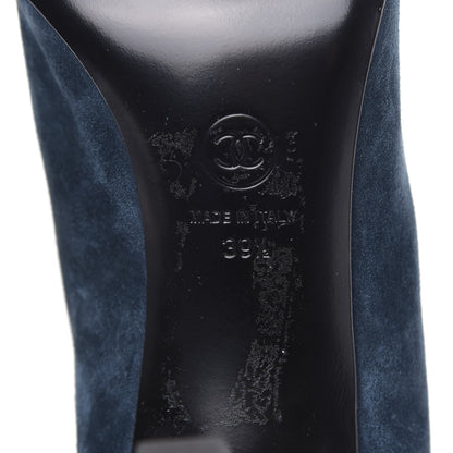 Chanel Suede Calfskin Satin Gabrielle Cap Toe Short Boots 39.5 Teal Black 6 of 8