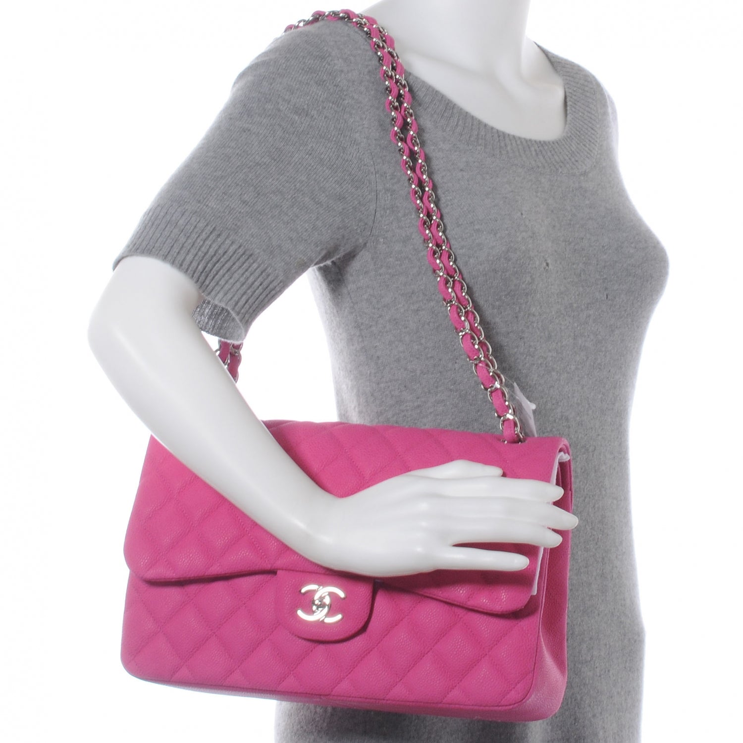 Chanel Iridescent Caviar Jumbo Double Flap Hot Pink 2 of 8