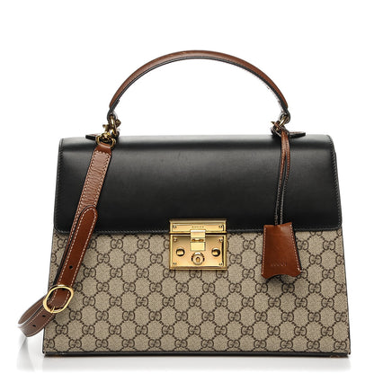 Gucci GG Supreme Monogram Calfskin Medium Padlock Top Handle Bag Beige Black Cuir 1 of 8