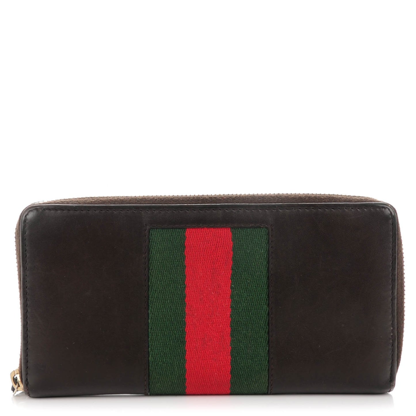 Calfskin Web Zip Around Wallet Dark Brown