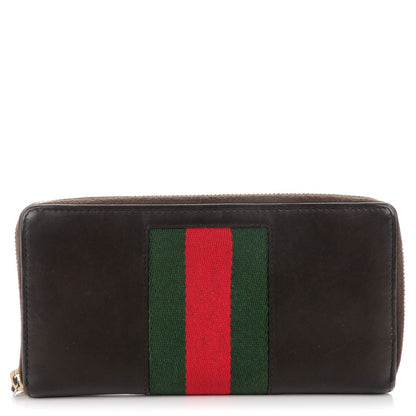 Gucci Calfskin Web Zip Around Wallet Dark Brown 1 of 7