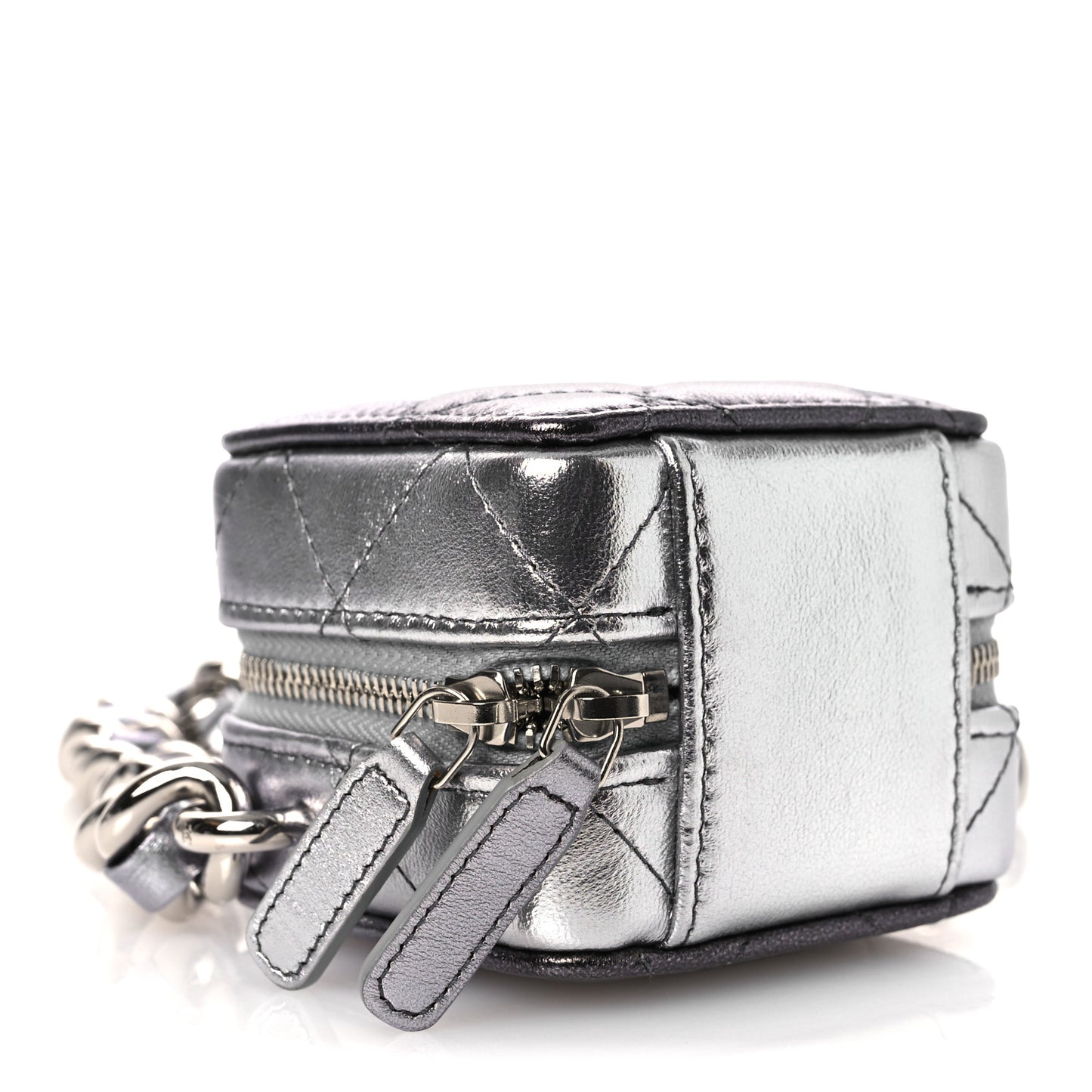 Gradient Metallic Lambskin Quilted Coco Punk Cube Clutch With Chain Silver Black