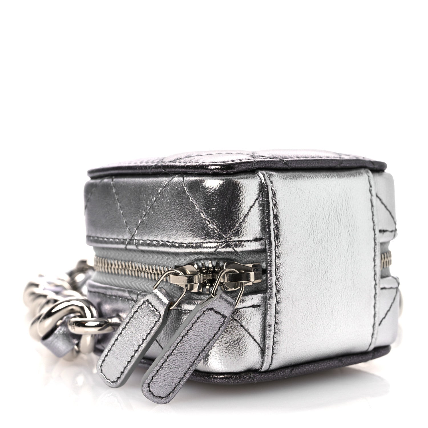 Chanel Gradient Metallic Lambskin Quilted Coco Punk Cube Clutch With Chain Silver Black 4 of 12
