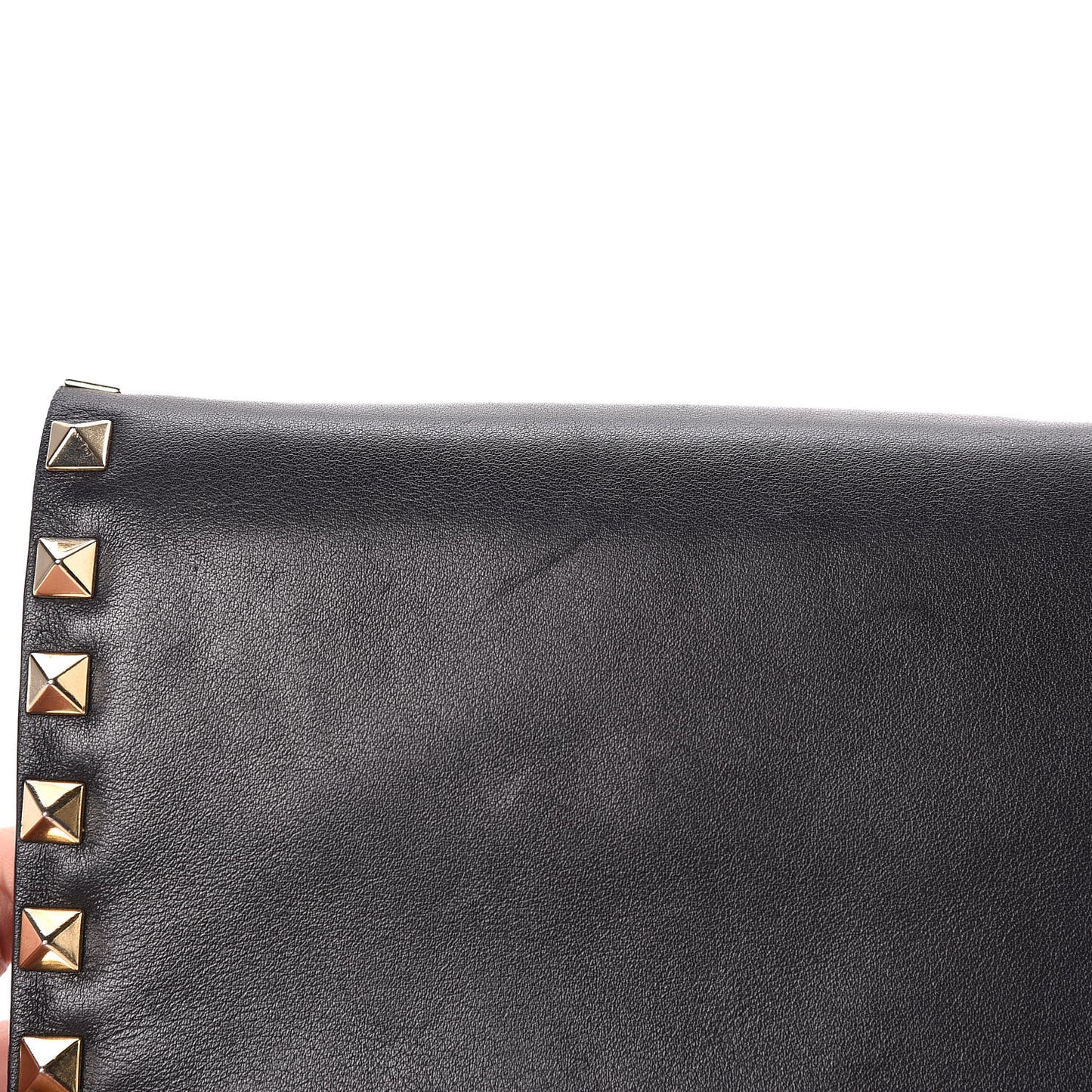Calfskin Rockstud Wallet on Chain Black