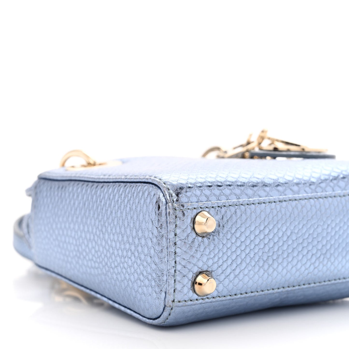 Metallic Karung Micro Lady Dior Light Blue