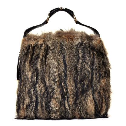 Gucci Raccoon Fur Large Horsebit Chain Hobo Brown 1 of 6