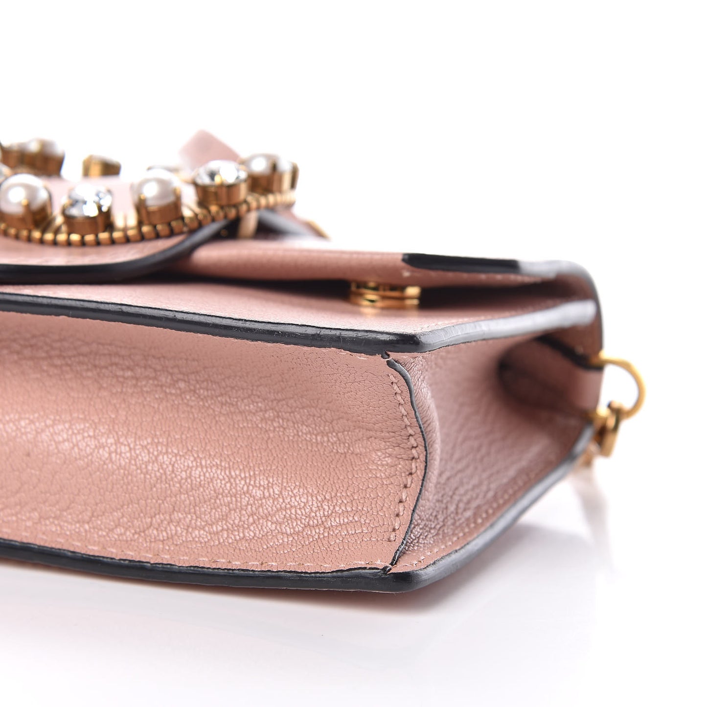 Goatskin Madras Soft Calfskin Crystal Pearl Embellished Shoulder Bag Orchidea